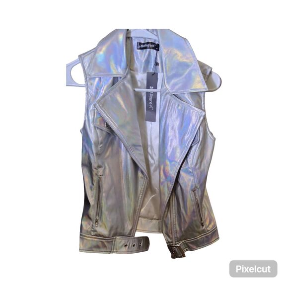 Allegra K XS Faux Leather Lopel Moto Biker Sleeveless Vest - Picture 6 of 9